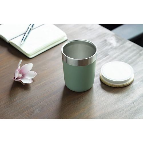 Insulated coffee mug Stainless steel coffee mug with Bamboo lid coffee tumbler insulated for women men, coffee mug travel, Sustainable coffee mug gift (Green)