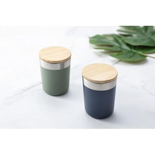 Insulated coffee mug Stainless steel coffee mug with Bamboo lid coffee tumbler insulated for women men, coffee mug travel, Sustainable coffee mug gift (Green)