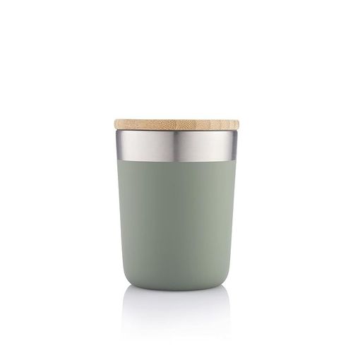 Insulated coffee mug Stainless steel coffee mug with Bamboo lid coffee tumbler insulated for women men, coffee mug travel, Sustainable coffee mug gift (Green)