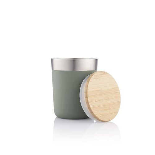 Insulated coffee mug Stainless steel coffee mug with Bamboo lid coffee tumbler insulated for women men, coffee mug travel, Sustainable coffee mug gift (Green)
