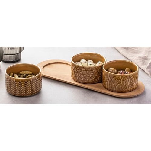 Ladelle heath caramel bowl and tray 3-pieces set, caramel
