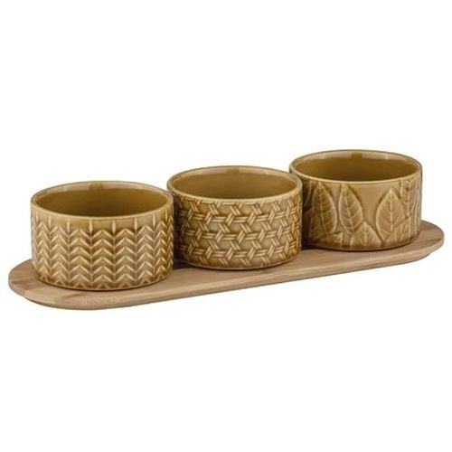 Ladelle heath caramel bowl and tray 3-pieces set, caramel