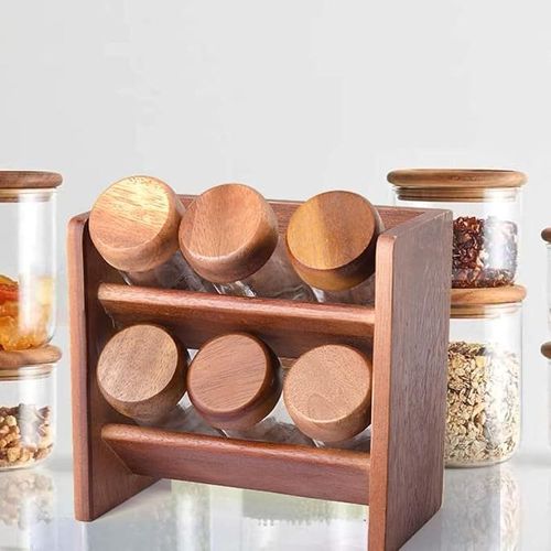 Billi 6 Pcs Spice Bottles With Wooden Rack Aca 216/6Wl, Brown