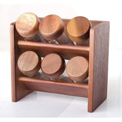 Billi 6 Pcs Spice Bottles With Wooden Rack Aca 216/6Wl, Brown
