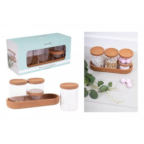 RSW Glass Storage Organising Jar Tray with Cork Lid 5-Piece Set