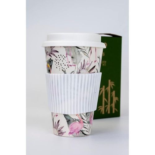 Cuisine Art Eco-Friendly Bamboo Fibre Reusable Travel Coffee Mug With Silicon Lid, Multicolor, 400ml, BD-BF-82