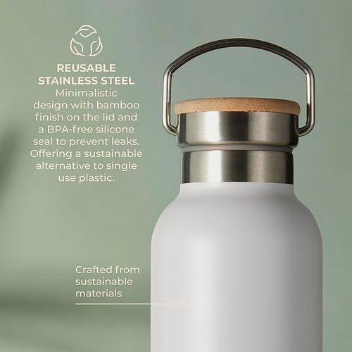 Tower Natural Life NL865026STN Stainless Steel Bottle with Bamboo Lid, 750ml Capacity, Crafted from Sustainable Materials