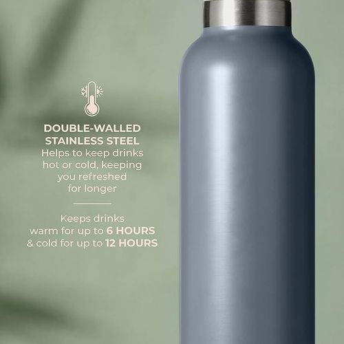 Tower Natural Life NL865026SLT Stainless Steel Bottle with Bamboo Lid, 750ml Capacity, Crafted from Sustainable Materials
