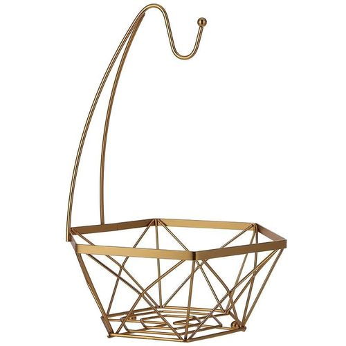 AQ Hexa Premium Flat Wire Fruit Basket with Banana Hook, 10.5-Inch x 9-Inch x 15.25-Inch Size
