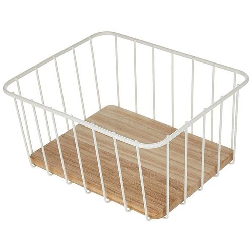 iDesign Wire and Paulownia Wood Pantry Bin, 10-Inch x 8-Inch x 5-Inch Size, White