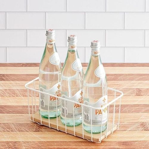iDesign Wire and Paulownia Wood Pantry Bin, 10-Inch x 8-Inch x 5-Inch Size, White