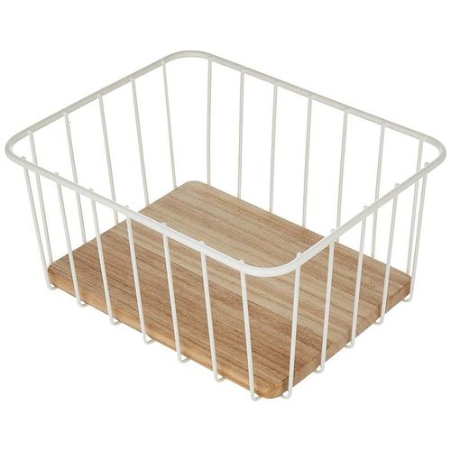 iDesign Wire and Paulownia Wood Pantry Bin, 10-Inch x 8-Inch x 5-Inch Size, White