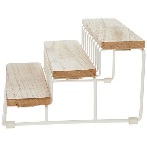 IDesign Wire and Paulownia Wood 3-Tire Spice Rack, White/Beige