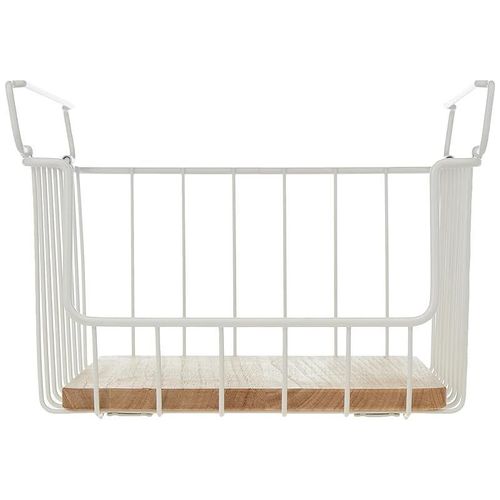 iDesign Wire and Paulownia Wood Open Front Bin, 14-Inch x 10-Inch x 6-Inch Size, White