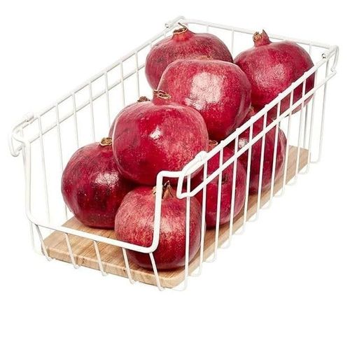 iDesign 709749 Wire and Paulownia Wood Open Front Bin, 10-Inch x 10-Inch x 8-Inch Size, White