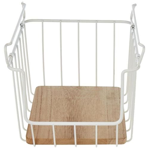 iDesign 709749 Wire and Paulownia Wood Open Front Bin, 10-Inch x 10-Inch x 8-Inch Size, White