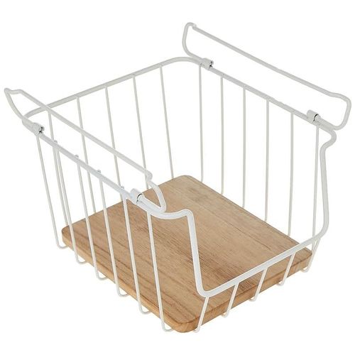 iDesign 709749 Wire and Paulownia Wood Open Front Bin, 10-Inch x 10-Inch x 8-Inch Size, White