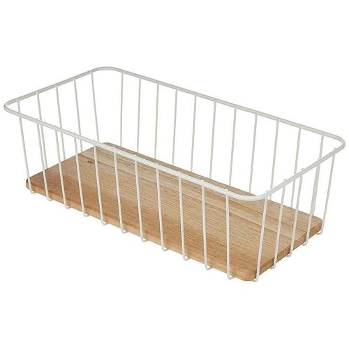 iDesign Wire and Paulownia Wood Pantry Bin, White,16-Inch x 8-Inch x 5-Inch Size, 50511ES
