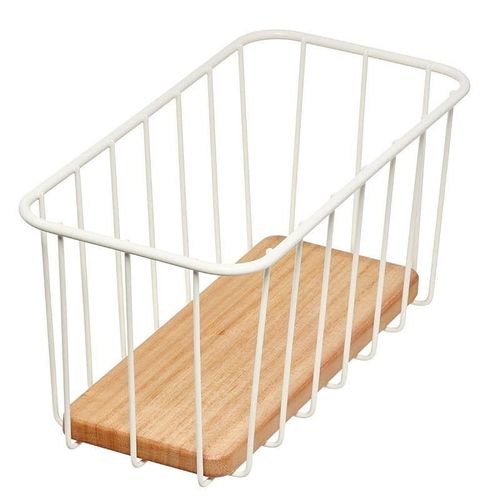 iDesign Wire and Paulownia Wood Pantry Bin, White,16-Inch x 8-Inch x 5-Inch Size, 50511ES