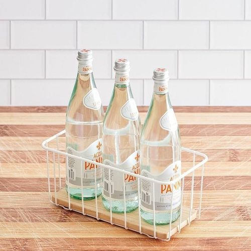 iDesign Wire and Paulownia Wood Pantry Bin, 12-Inch x 6-Inch x 5-Inch Size, White