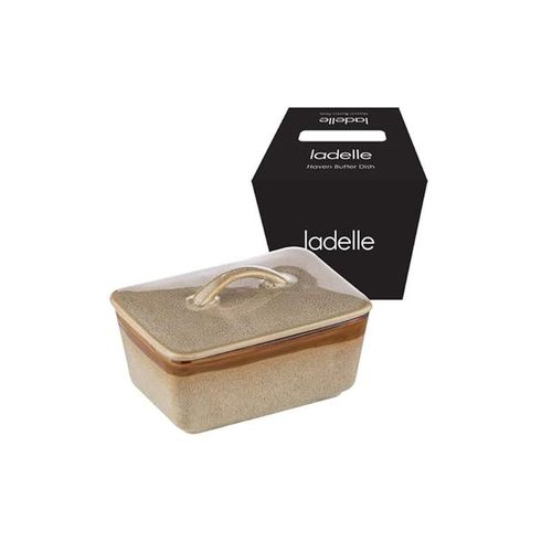Haven Butter Dish in Beige/Brown Porcelain 14 x 9.5 x 9 cm