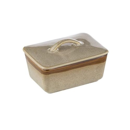 Haven Butter Dish in Beige/Brown Porcelain 14 x 9.5 x 9 cm