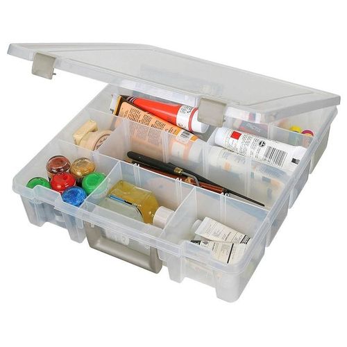 ArtBin 9007AB Super Satchel with Removable Dividers, Portable Art &amp; Craft Organizer Handle, [1] Plastic Storage Case, Clear, 1 Pack