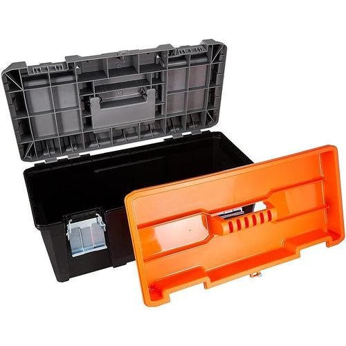 Tactix 320316 Mid-Grade Plastic Tool Box, 21", Black/Orange