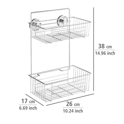 Wenko, Vacuum-Loc¬Æ Bathroom 2-Tier Wall Rack Bari, Steel, AdjUStable Bath &amp; Shower Storage, Easy Install With No Drilling, 26X38X17Cm, Chrome