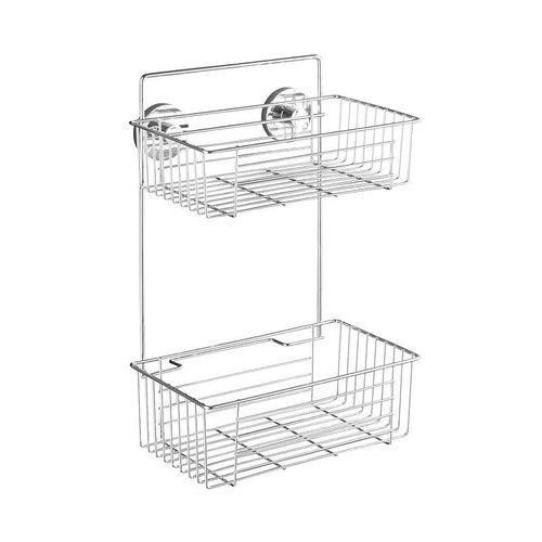 Wenko, Vacuum-Loc¬Æ Bathroom 2-Tier Wall Rack Bari, Steel, AdjUStable Bath &amp; Shower Storage, Easy Install With No Drilling, 26X38X17Cm, Chrome