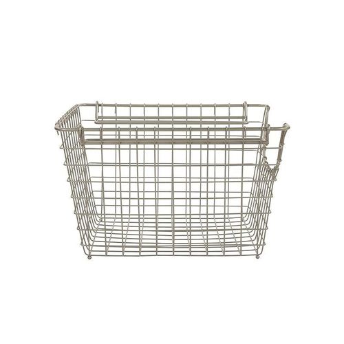 Spectrum Diversified Scoop Stackable Basket Vintage-Inspired Steel Wire Storage Bin, Pantry &amp; Closet Organizer, Modular Stacking System, Medium, Satin Nickel