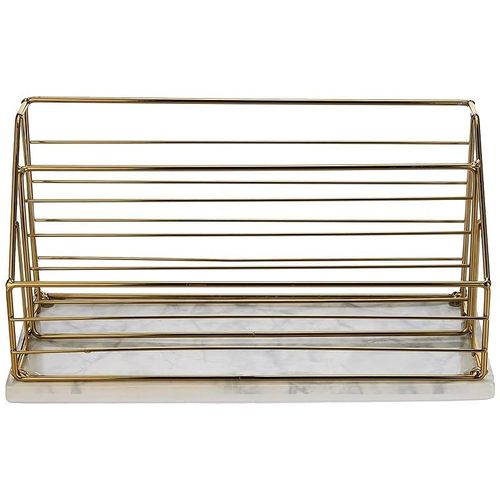AQ Marmar Wire and Ceramic Desk Organizer with Printed Marble Base