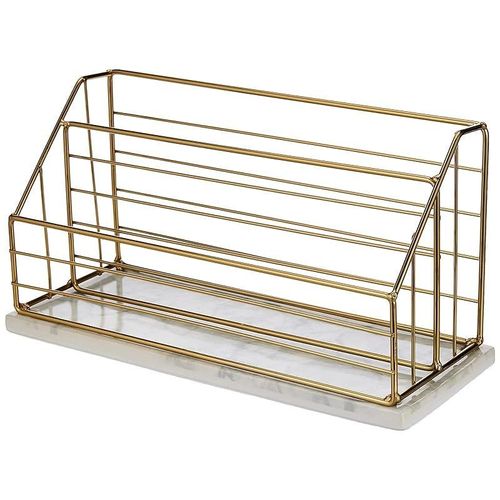AQ Marmar Wire and Ceramic Desk Organizer with Printed Marble Base