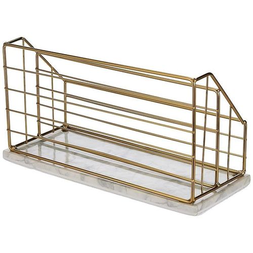 AQ Marmar Wire and Ceramic Desk Organizer with Printed Marble Base