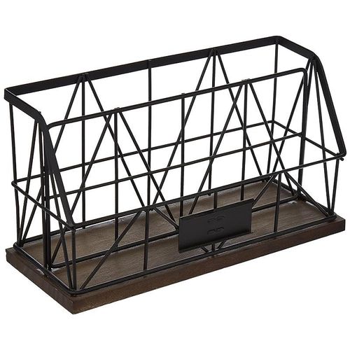 AQ Kenya Wire and Dark Wood Desk Organizer
