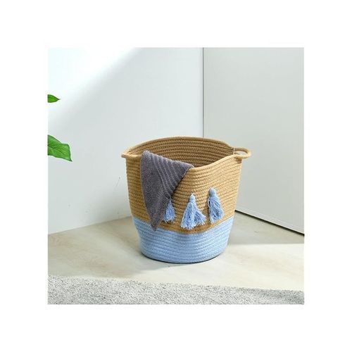 Homesmiths Cotton Rope Basket Upper Mouth Natural &amp; White Dia30 X H30 Cm