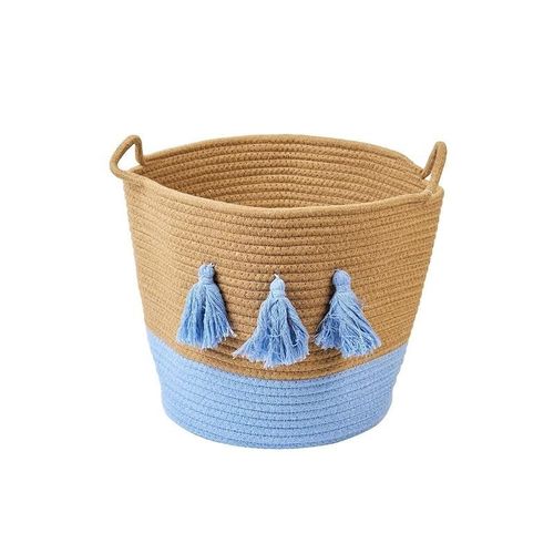 Homesmiths Cotton Rope Basket Upper Mouth Natural &amp; White Dia30 X H30 Cm