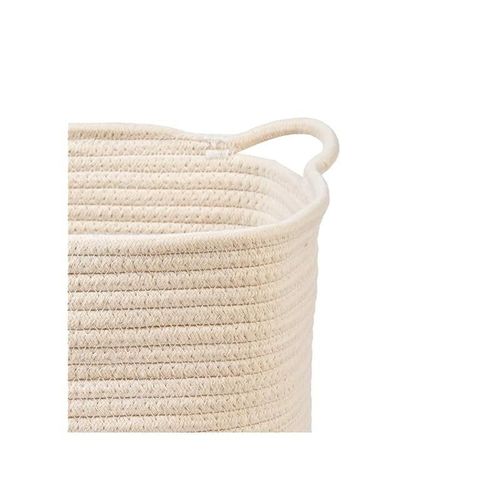 Homesmiths Cotton Rope Basket Upper Mouth White &amp; Pink Dia30 X H30 Cm