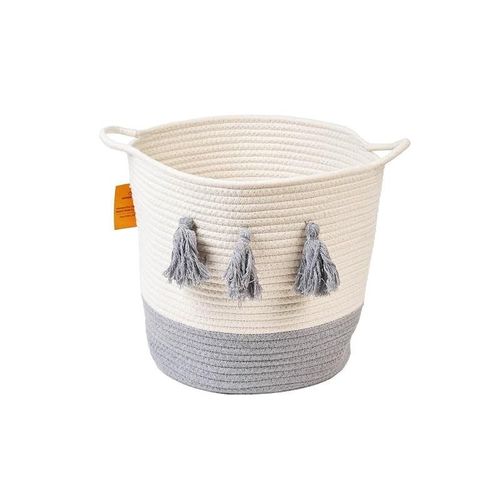 Homesmiths Cotton Rope Basket Upper Mouth White &amp; Light Grey Dia30 X H30Cm