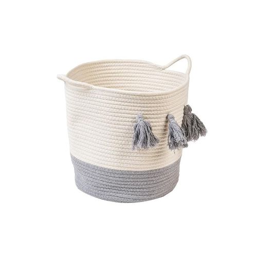 Homesmiths Cotton Rope Basket Upper Mouth White &amp; Light Grey Dia30 X H30Cm