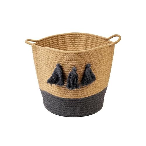 Homesmiths Cotton Rope Basket Upper Mouth Natural &amp; Dark Grey Dia30 X H30 Cm