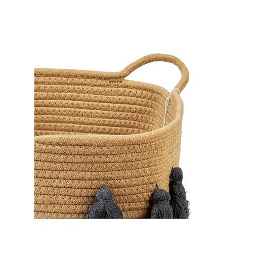 Homesmiths Cotton Rope Basket Upper Mouth Natural &amp; Dark Grey Dia30 X H30 Cm
