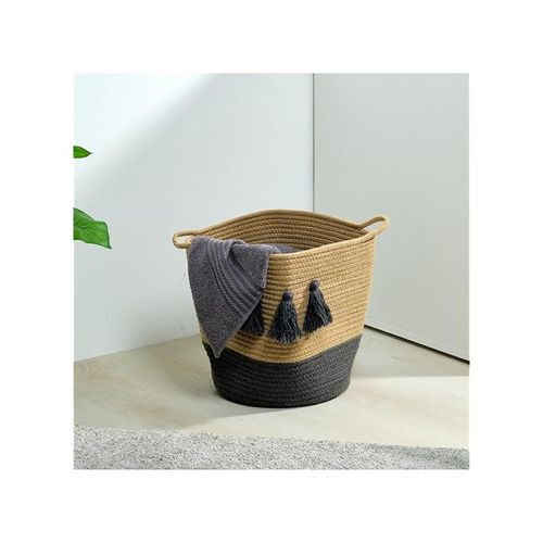 Homesmiths Cotton Rope Basket Upper Mouth Natural &amp; Dark Grey Dia30 X H30 Cm