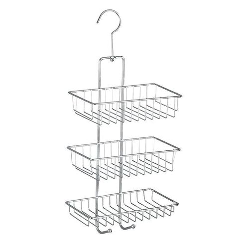 WENKO Exclusive shower caddy Nivala - shower rack with 3 shelves, 2 hooks, Steel, 22 x 50 x 13.5 cm, Chrome
