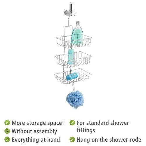 WENKO Exclusive shower caddy Nivala - shower rack with 3 shelves, 2 hooks, Steel, 22 x 50 x 13.5 cm, Chrome
