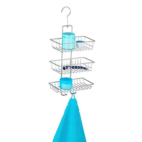 WENKO Exclusive shower caddy Nivala - shower rack with 3 shelves, 2 hooks, Steel, 22 x 50 x 13.5 cm, Chrome
