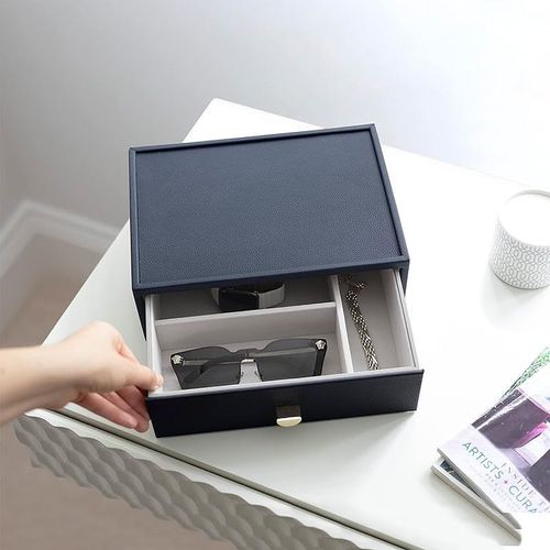 Stackers Classic Deep 3 Drawer, Pebble Navy Blue