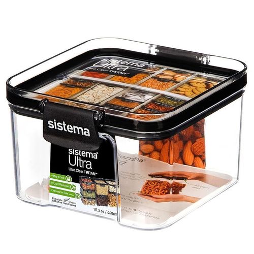 Sistema 51400Zs Ultra Square Canister, Tritan, Clear Black, 460 Ml