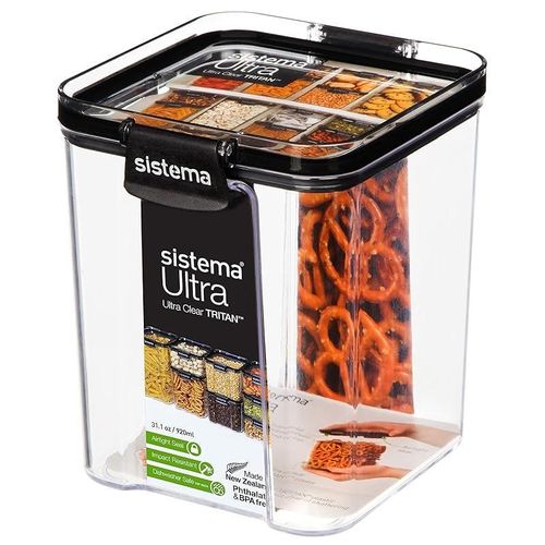 Sistema 51402Zs Ultra Square Canister, Tritan, Clear Black, 920 Ml