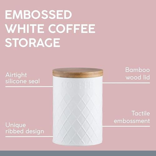 Typhoon Living Embossed Stainless-Steel Storage Canister, 1000 Ml Capacity, White Coffee